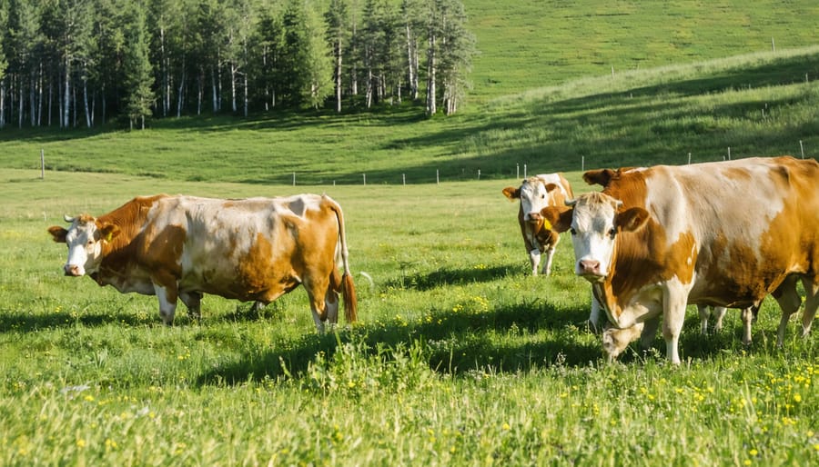 Cattle grazing in a healthy, rotational grazing system on an Alberta farm