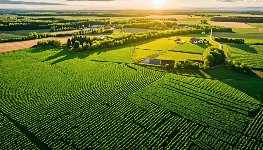 Aerial photograph of a sustainable farm in Alberta showcasing circular economy principles in action