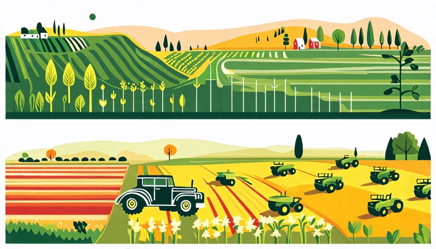 Side-by-side comparison of conventional and organic farming practices in Alberta