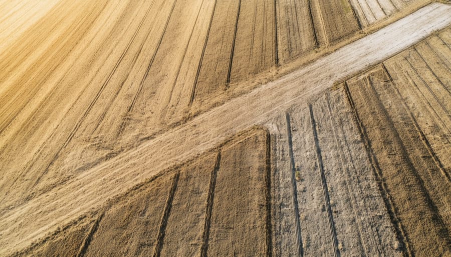 Dry, cracked soil in a farm field, illustrating the impact of climate change on Alberta agriculture