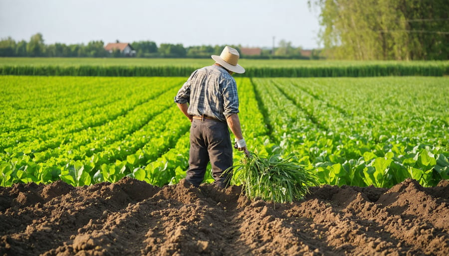 Alberta farmer assessing soil health and cover crop progress