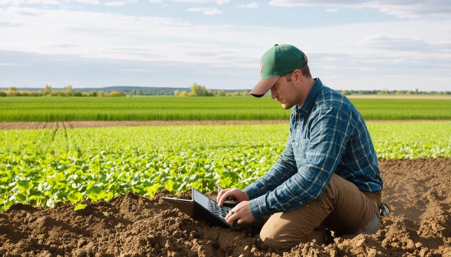 Farmer utilizing precision agriculture tools and techniques in an Alberta field