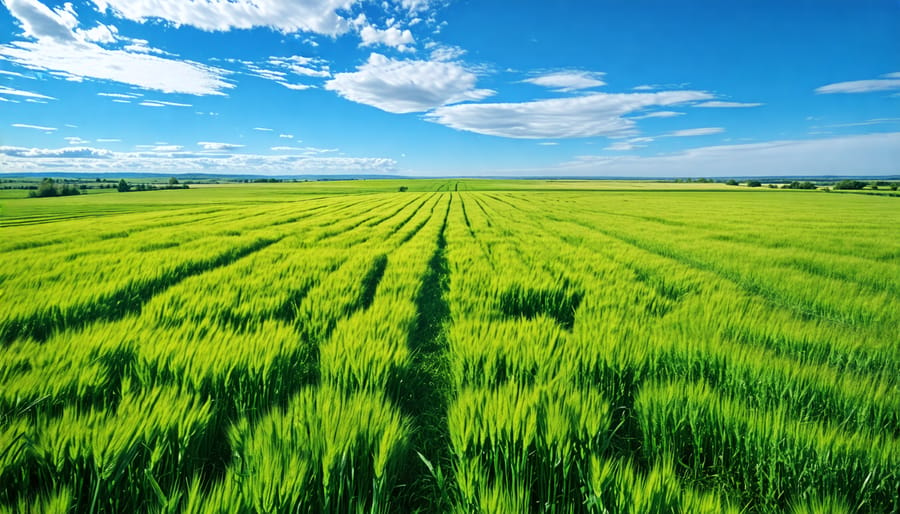 Healthy wheat crop growing in an Alberta field under favorable conditions