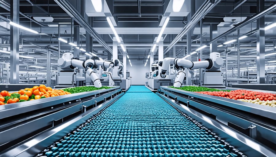 Modern automated food processing line with robotic technology