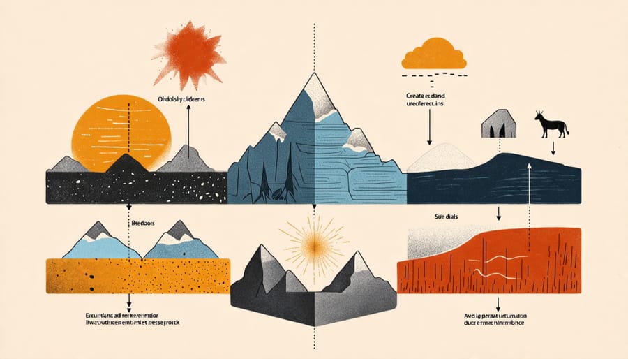 Diagram showing physical and chemical weathering of bedrock into soil parent material