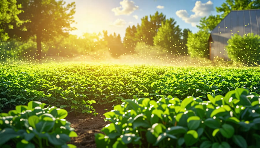 Biopesticides being used in an organic farm setting to control pests.