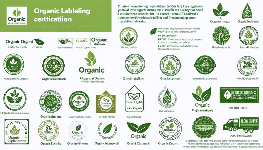 Various Canadian organic certification logos and paperwork, depicting the standards and process for organic labeling