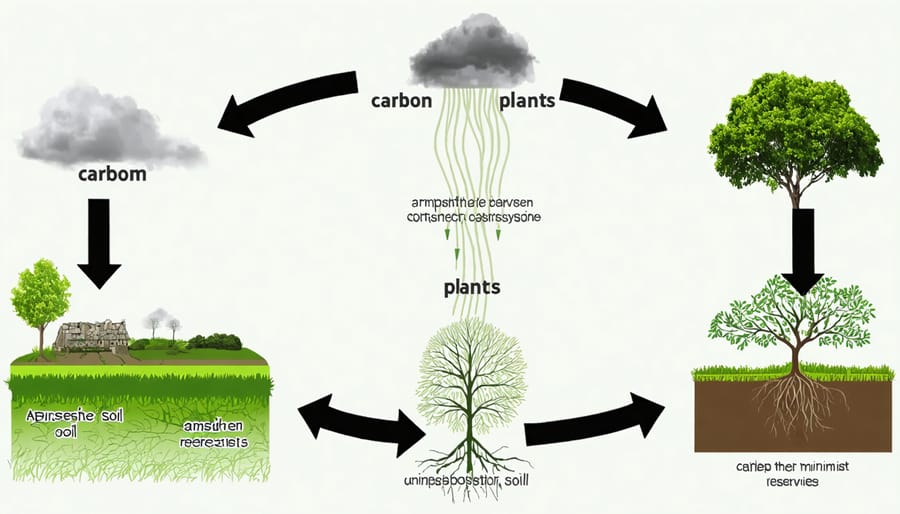 Diagram of the carbon cycle, emphasizing the role of agriculture in carbon sequestration