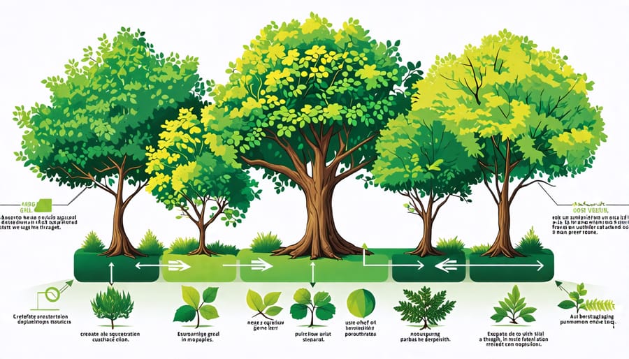 Diagram of the carbon sequestration process in trees