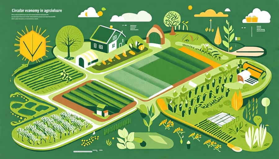 Infographic showing the design, resource use, and regeneration principles of a circular agricultural economy