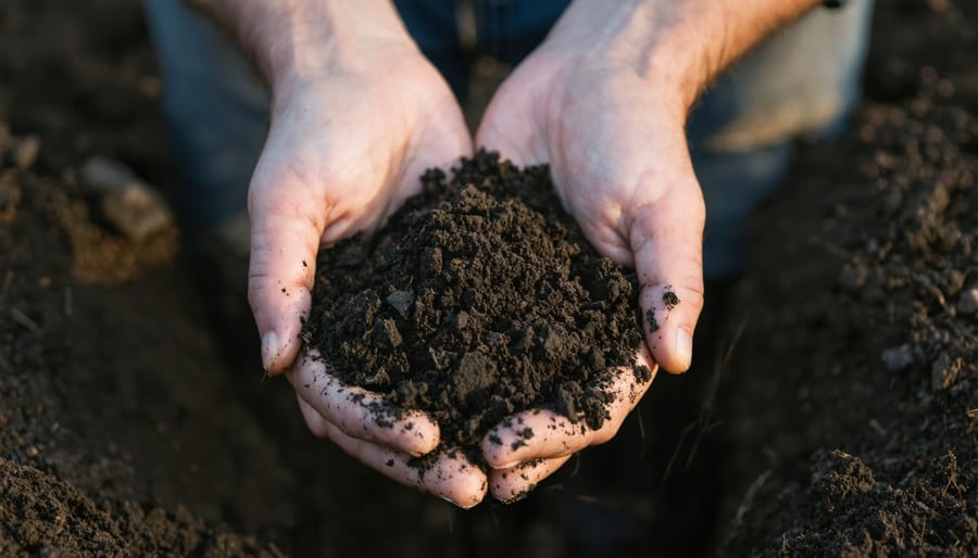 Farmer holding a handful of nutrient-rich compost