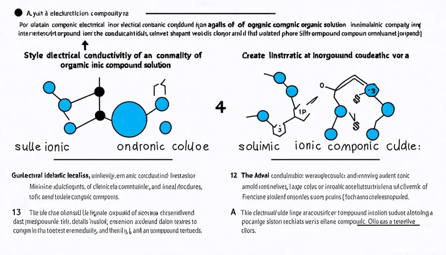 Diagram comparing electrical conductivity of organic and inorganic solutions