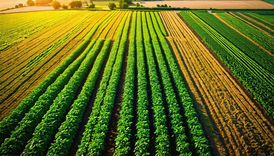 Aerial photography of agricultural fields demonstrating crop rotation