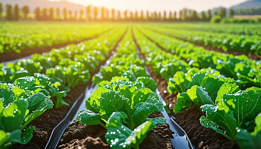 Efficient drip irrigation in a thriving vegetable field