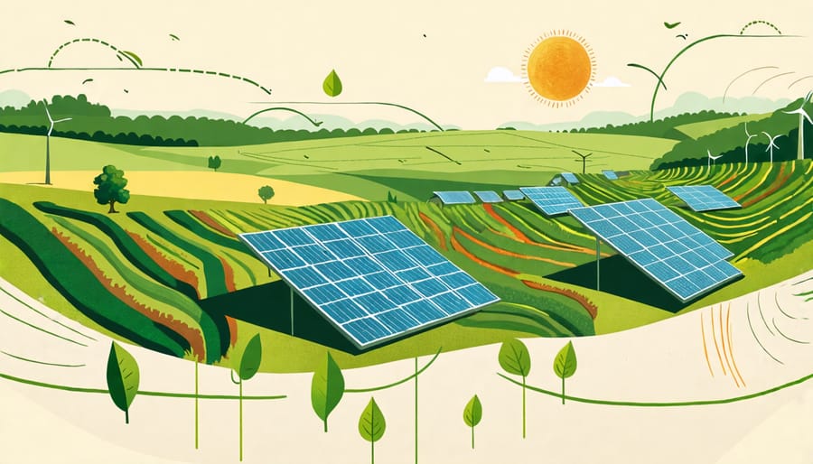 Illustration showing potential ecological impacts of agrivoltaics on soil and biodiversity