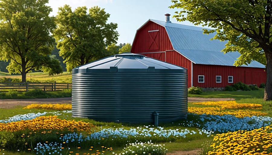 Rainwater harvesting system installed on a farm for agricultural use