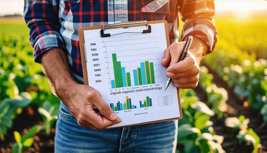 Farmer engaged in planning and strategizing for organic transition