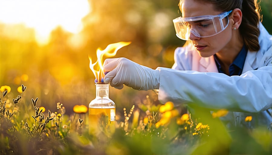 Flame test being used to identify an organic compound outdoors