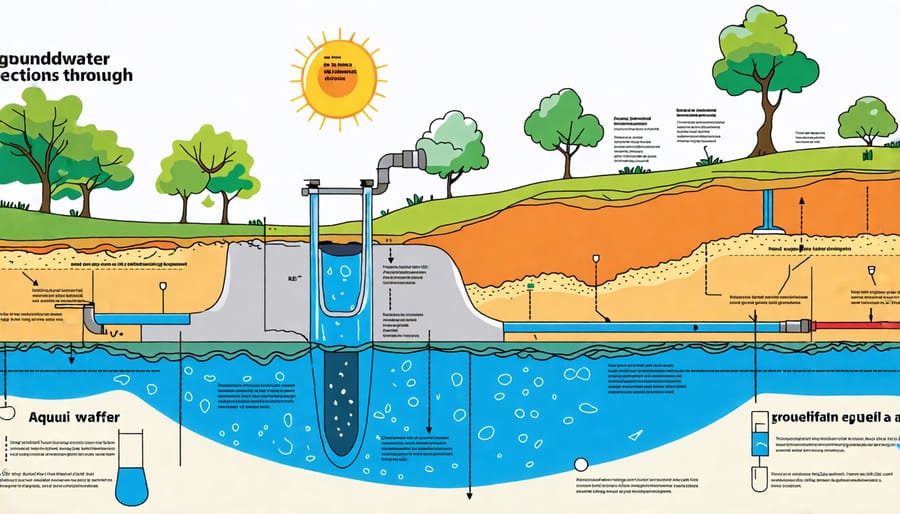 Diagram illustrating the structure of an aquifer and the process of groundwater extraction