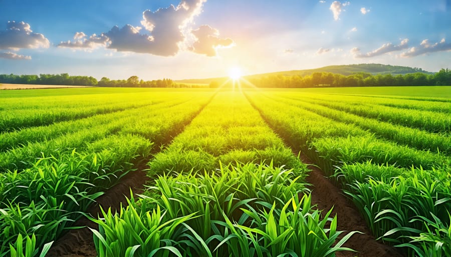 A lush farm field demonstrating effective water infiltration and management