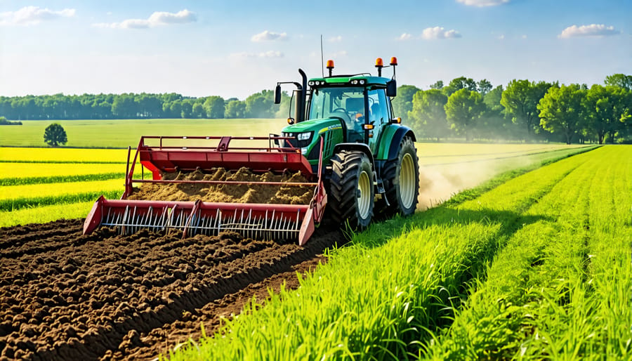 Farmer applying manure to a field as part of a sustainable manure management strategy