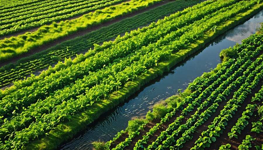 Biodiverse organic farm landscape with conservation features