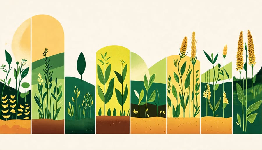 Collage depicting the benefits of organic farming practices for soil health, crop yields, and biodiversity