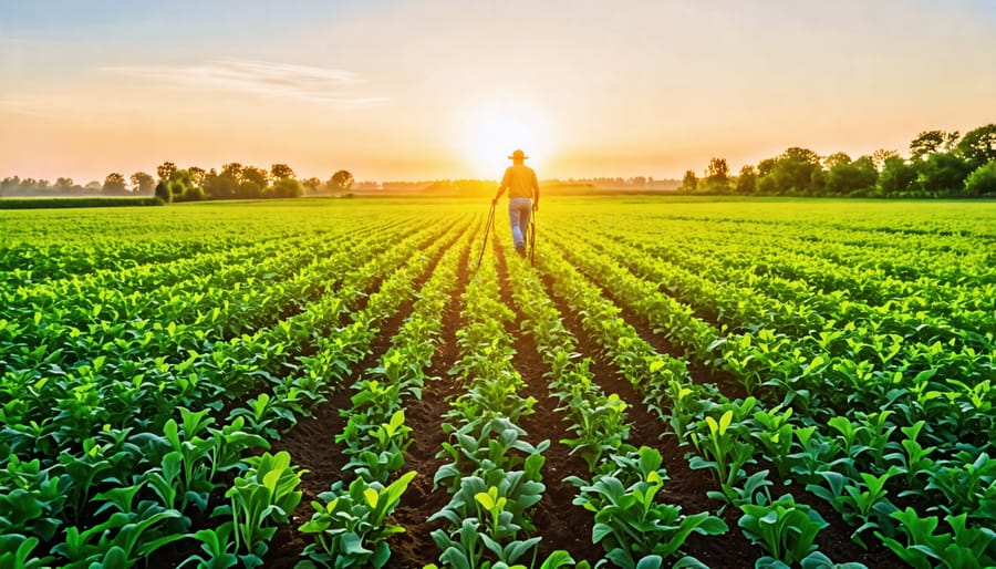 Farmer examining soil health in a regenerative agriculture field