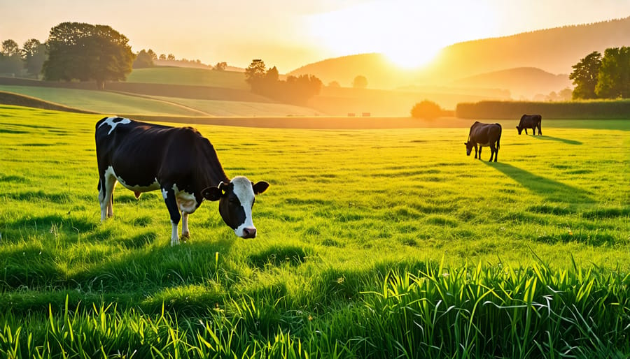 Cattle grazing in a managed rotational pasture to prevent overgrazing