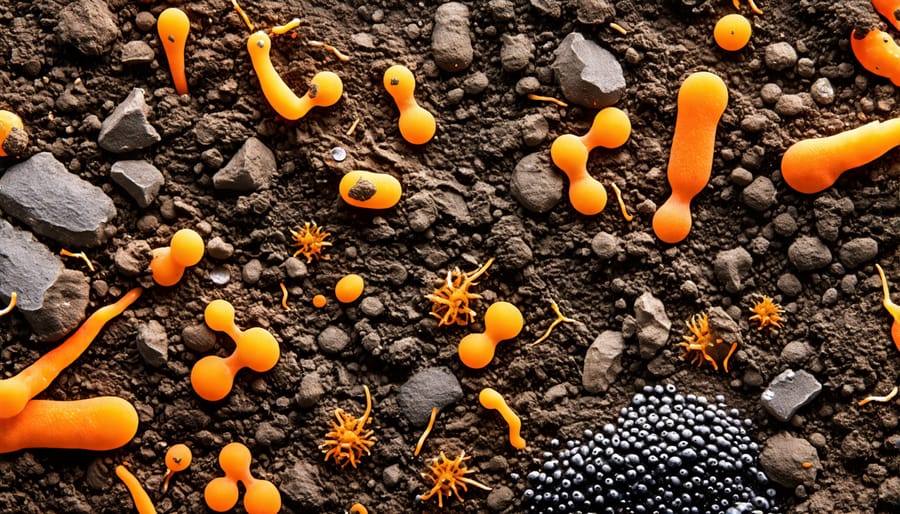 Magnified image showcasing the diversity of microbes in healthy soil