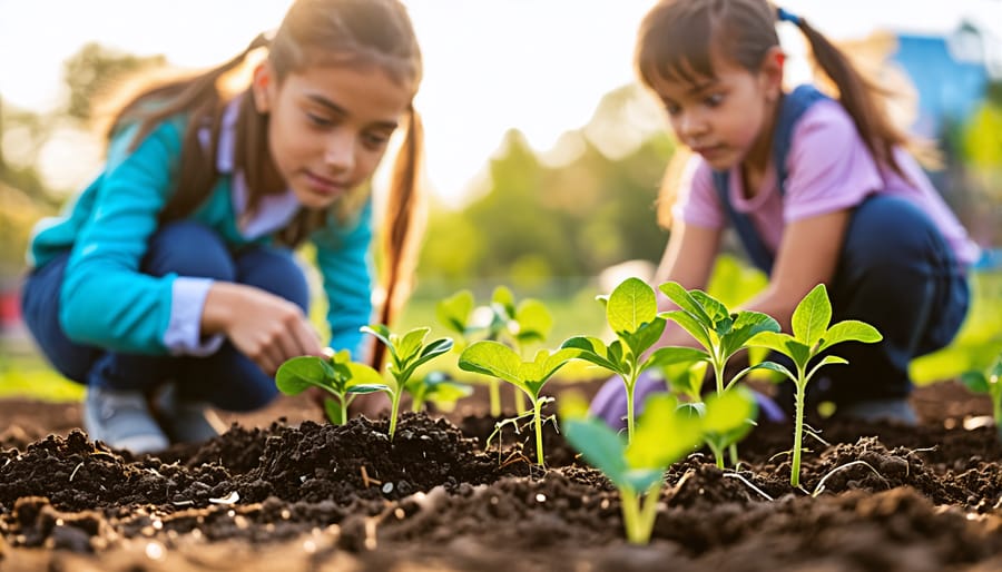 Hands-on learning experience of planting seedlings in a school garden