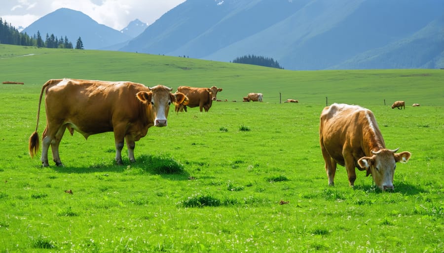 Alberta cattle grazing in a scenic mountain pasture