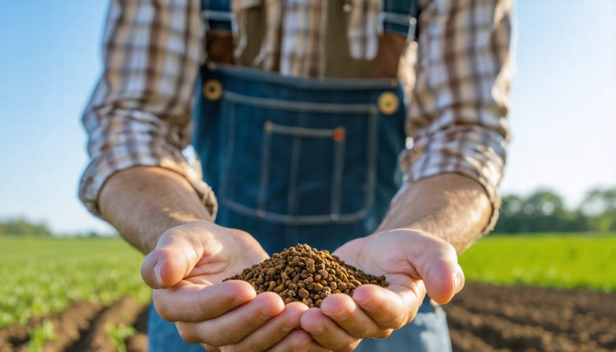 Farmer examining climate-friendly optimized cattle feed