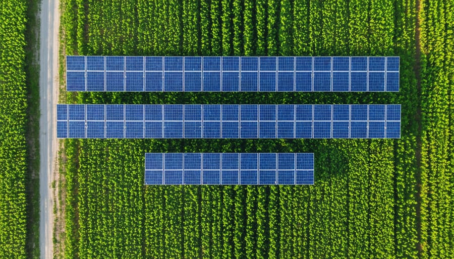 Solar panels integrated with agricultural fields showing successful dual-use farming