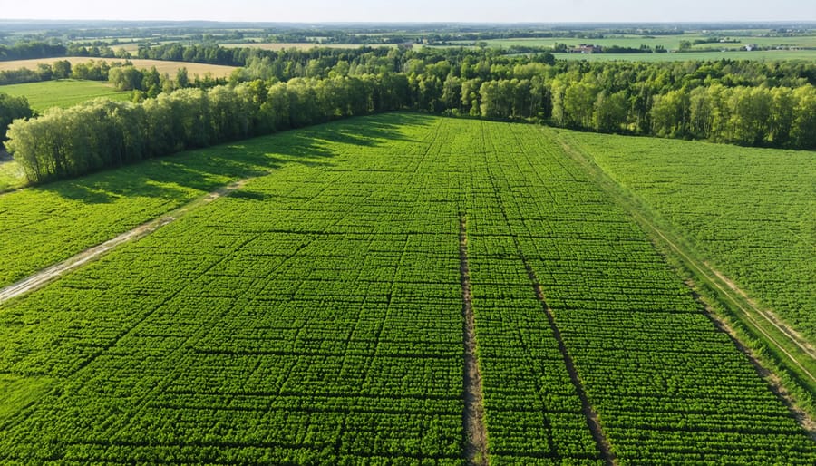 Farm landscape showcasing integrated agroforestry and shelterbelts