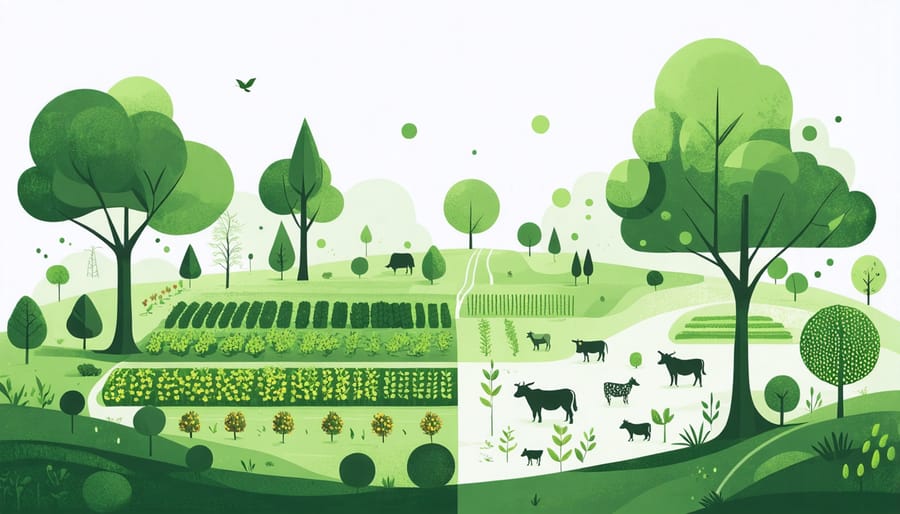 Conceptual illustration of a diverse agroforestry and permaculture system