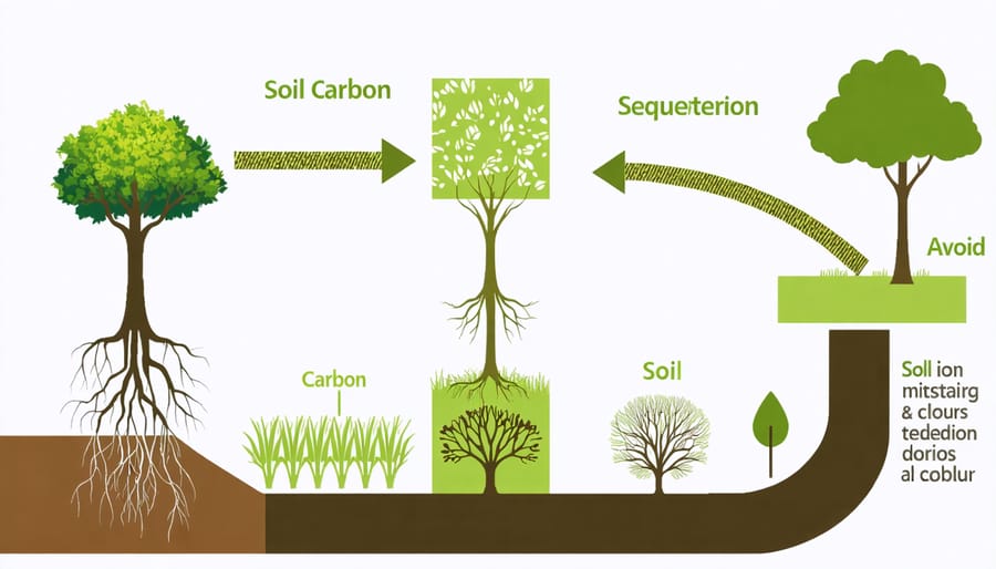 Diagram of the carbon cycle emphasizing the role of soil in carbon sequestration