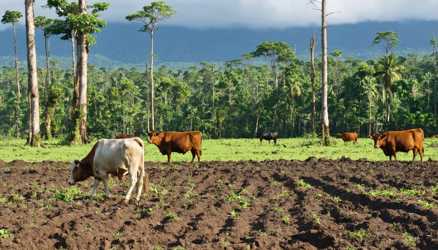 Cattle occupying recently deforested land in the Amazon, showing the direct link between ranching and habitat loss