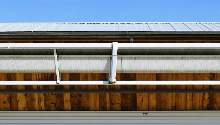 Clean and properly maintained gutters on a farm building for effective rainwater collection