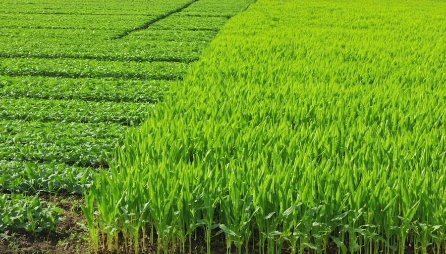 Healthy field featuring diverse cover crop species for natural fertilization