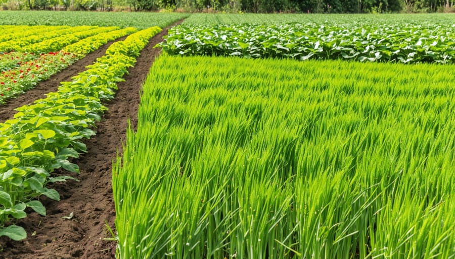 Cover crops growing in a field, promoting soil health and biodiversity