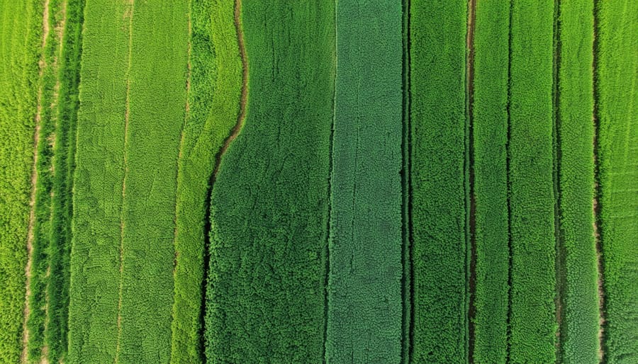 Overhead view showing cover cropping strips between main crop rows