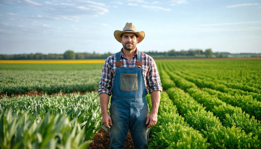 Farmer in a field of thriving cover crops