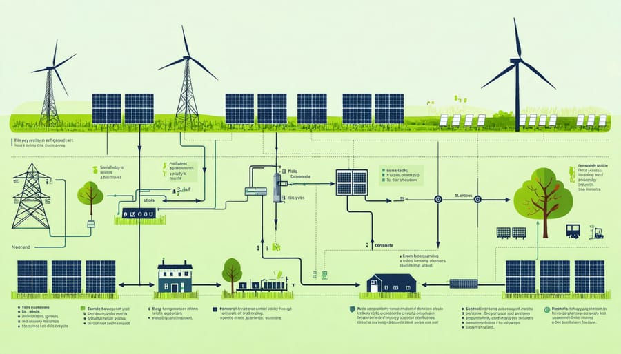 Diagram illustrating integration of solar, wind, and biogas with farm energy storage systems