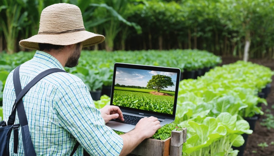 Farmer participating in an online learning session about organic agriculture