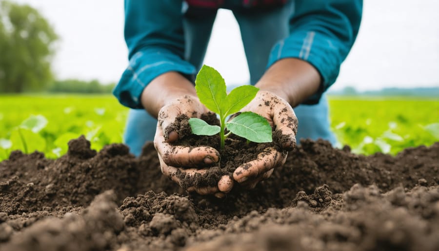 Farmer holding nutrient-rich soil in their hands