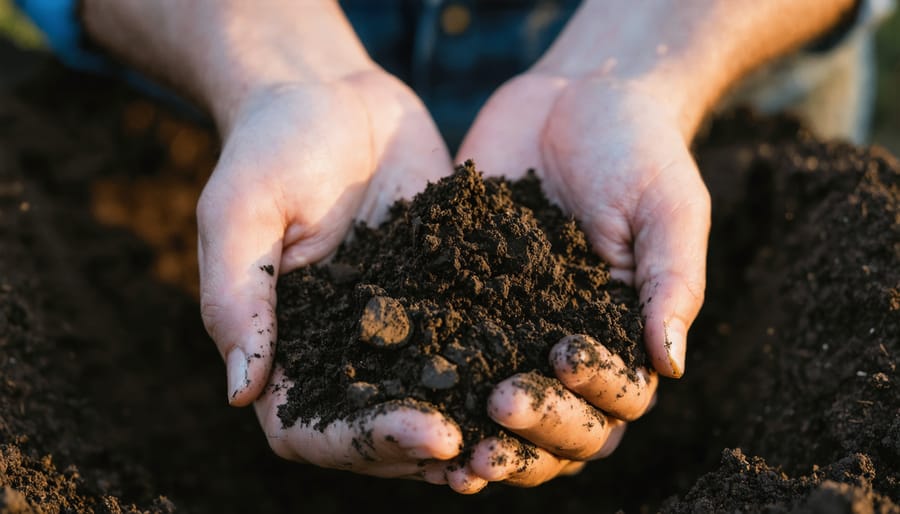 Farmer's hands holding nutrient-rich compost