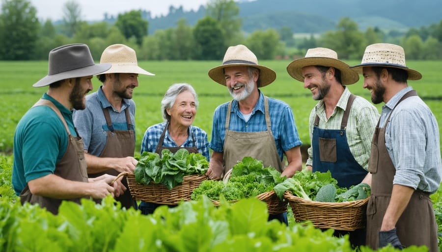 Alberta farmers collaborating and building community in a field