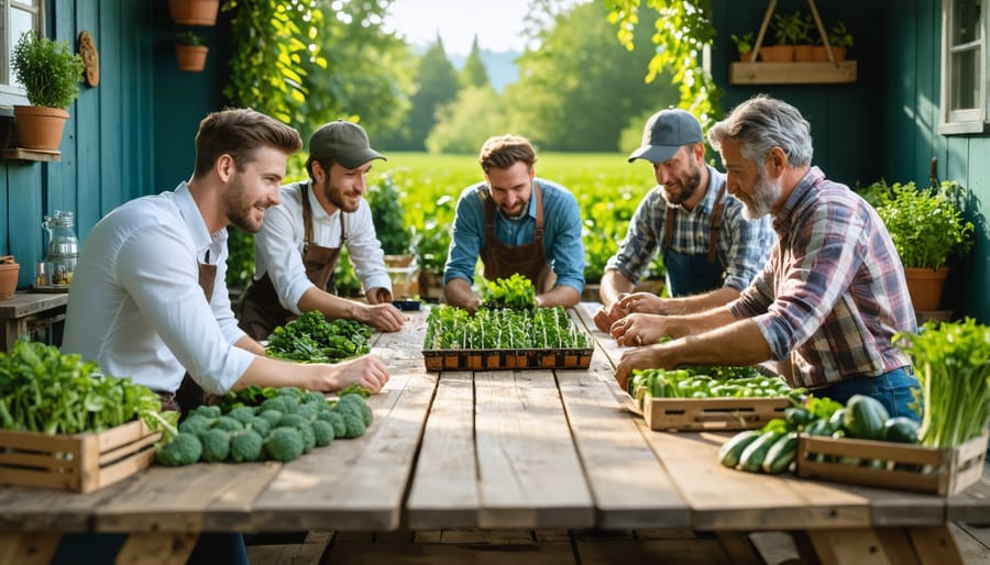 Farmers and experts collaborating to develop sustainable agriculture solutions