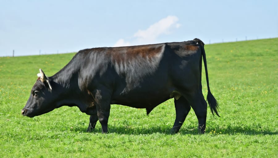 Cattle integrating with cropland by grazing on vibrant green pasture